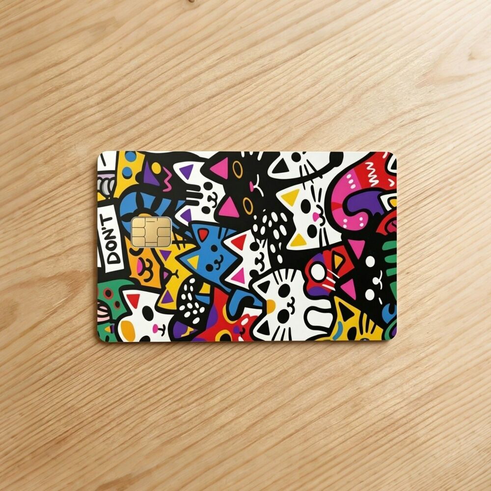 Colorful Abstract Cat Credit Card Skin Vinyl Sticker Bold Pop Art Graffiti